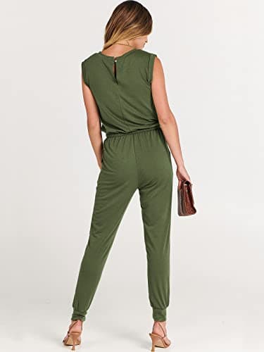 ANRABESS Womens Summer Sleeveless Jumpsuits Casual Dressy Stretchy Crewneck Rompers One Piece Outfits Fall Fashion 2025 Army Green Small - Image 5