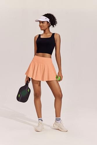 PINSPARK Womens Golf Skorts 14" Pleated Tennis Skirts Tummy Control Breathable Pickleball Outfits, Peach Fuzz Large - Image 4