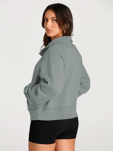AUTOMET Womens Sweatshirts Half Zip Cropped Pullover Fleece Quarter Zipper Sweater Hoodies 2025 Fall Fashion Outfits Clothes Greygreen XX-Large - Image 5