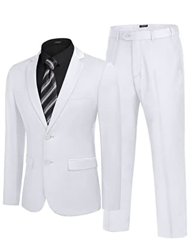COOFANDY Men's 2 Piece Suits Slim Fit 2 Button Dress Suits Tuxedo Jacket Blazer Suit for Wedding Dinner Prom White - Image 1