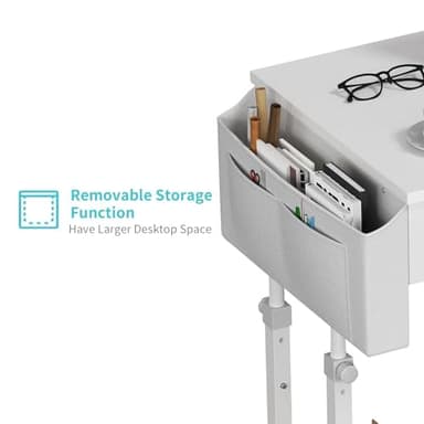 White Portable Rolling Computer Desk - 40 Inch Adjustable Mobile Standing Teacher Desks with 3 Fabric Drawers on Wheels, Couch Sofa Side Laptop Stand Up Table with Storage for Home Office, White - Image 8