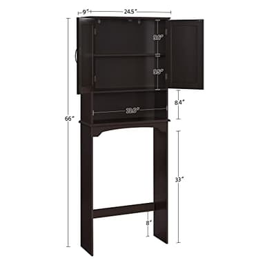 Yaheetech Over The Toilet Storage with 2 Doors & Adjustable Shelf, Free Standing Toilet Rack Wooden Space-saving Collect Cabinet, Bathroom Furniture, 9Dx24.5Wx66H Inches, Espresso - Image 3