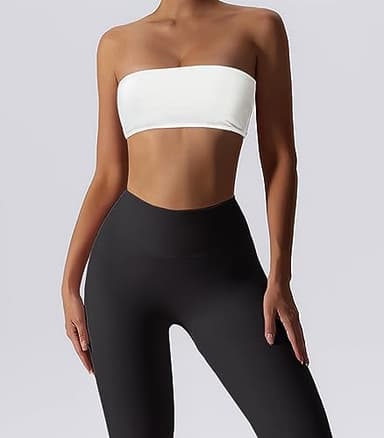 Boudaner Women’s Padded Bandeau Sports Tube Top Bra Strapless Wireless Solid Seamless Yoga Workout Bralette White - Image 2