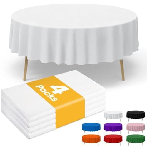 Niuara White Plastic Table Cloth - 4 Pack 84" Round Disposable Tablecloths for Round Tables, Waterproof Table Cover for Holiday Parties & Gatherings - Image 1