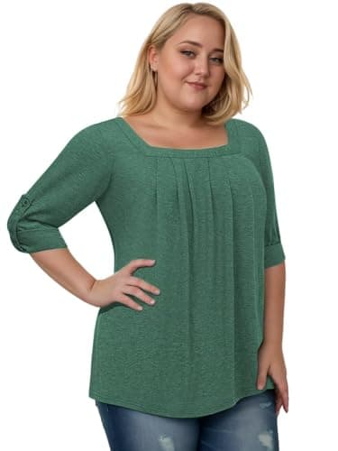 Plus Size Tops for Curvy Women Summer Fashion Going Out Tees Basic 3/4 Sleeve Shirts Green 5XL - Image 3