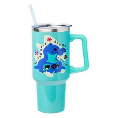Silver Buffalo Disney Lilo and Stitch Aloha No Bad Days Chillin’ Stainless Steel Tumbler with Handle and Straw, Fits in Standard Cup Holder, 40 Ounces - Image 7