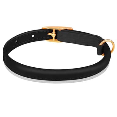 OOPSDOGGY Rolled Leather Cat Collar with Bell - Reflective Kitten Collar with Safety Elastic Strap - Adjustable Small Pet Collars for Boy Girl Cats (Black) - Image 2