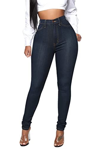 KUNMI Womens Classic High Waisted Skinny Stretch Butt Lifting Jeans Slim Fit Denim Pants Dark Blue - Image 1