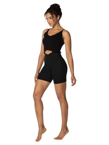 Sunzel Sunzfly Crossover Biker Shorts for Women, V Criss Cross High Waist Yoga Workout Gym Shorts with Tummy Control 6" Inseam Black Medium - Image 6