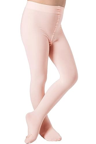 DIPUG Ballet Tights for Girls Dance Tights Toddler Thick Soft Footed Kids Pink Stockings Size 5t 6 7 8, 1 Pack - Image 1