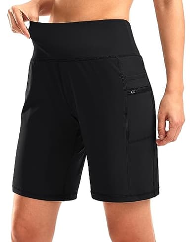 G Gradual Women's High Waisted 9" Bermuda Shorts with Zipper Pockets Athletic Workout Long Shorts for Women Knee Length(Black,L) - Image 1