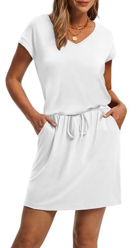 OFEEFAN White Dress for Women Casual Vacation Beach Graduation Dress for Women Summer Dresses for Women with Pockets 2025 M - Image 3