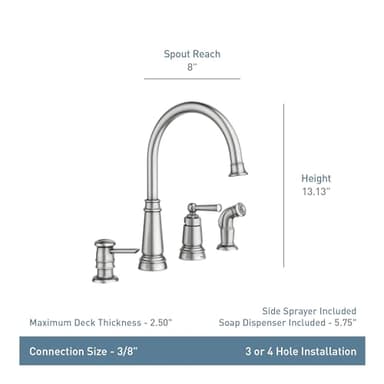 Moen 87042SRS Edison Spot Resist Stainless One-Handle High Arc 4-hole Kitchen Faucet with Side Sprayer and Soap Dispenser - Image 4