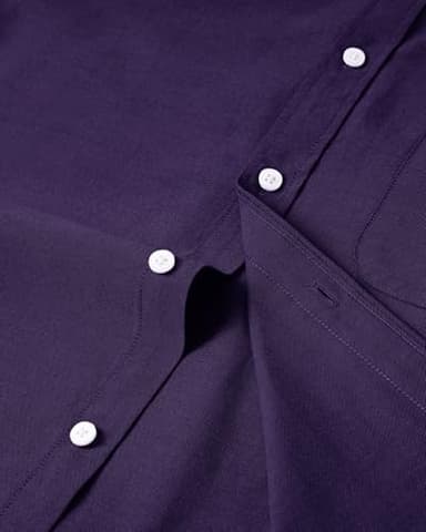 Alimens & Gentle Mens Solid Oxford Shirt Long Sleeve Dress Shirt Work Casual Button Down Shirts with Pocket Dark Purple - Image 3