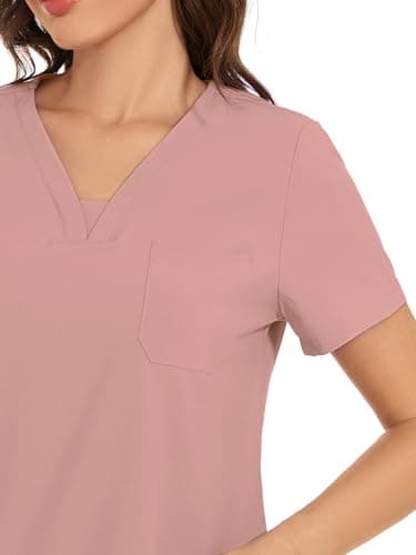 COZYFIT Scrubs for Women - V-Neck Top & Cargo Pants Scrubs Set with 10 Pockets - Pink, S, Tall - Image 4