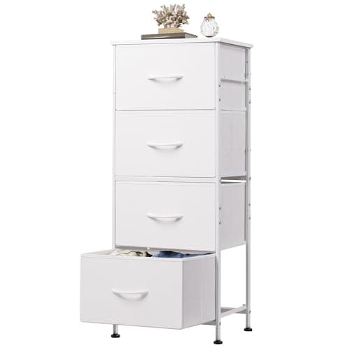 WLIVE Dresser with 4 Drawers, Storage Tower, Organizer Unit, Fabric Dresser for Bedroom, Hallway, Entryway, Closets, Sturdy Steel Frame, Wood Top, Easy Pull Handle, White - Image 1