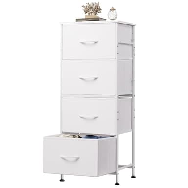 WLIVE Dresser with 4 Drawers, Storage Tower, Organizer Unit, Fabric Dresser for Bedroom, Hallway, Entryway, Closets, Sturdy Steel Frame, Wood Top, Easy Pull Handle, White - Image 1