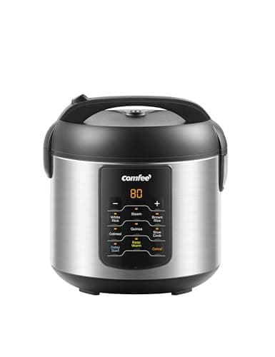 COMFEE' Compact Rice Cooker, 6-in-1 Stainless Steel Multi Cooker, Slow Cooker, Steamer, Saute, and Warmer, 2 QT, 8 Cups Cooked(4 Cups Uncooked), Brown Rice, Quinoa and Oatmeal, 6 One-Touch Programs - Image 1