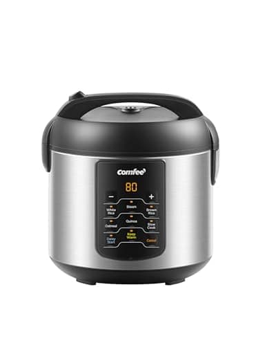 COMFEE' Compact Rice Cooker, 6-in-1 Stainless Steel Multi Cooker, Slow Cooker, Steamer, Saute, and Warmer, 2 QT, 8 Cups Cooked(4 Cups Uncooked), Brown Rice, Quinoa and Oatmeal, 6 One-Touch Programs - Image 1