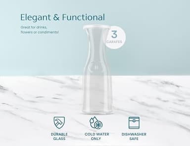 KooK Glass Carafe, Mimosa Bar Supplies, Carafe Pitchers with Lid, Set of 3, Glass Water Pitcher, Drink Dispensers for Parties, Tea, Wine, and Juice, Plastic Lids, Dishwasher Safe, 35 oz - Image 6