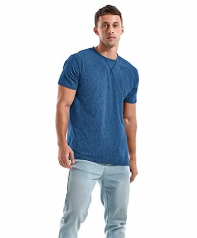 KLIEGOU Men's T-Shirts - Elasticity Cotton Crew Neck Tees 2166 Dark Blue 4XL - Image 3