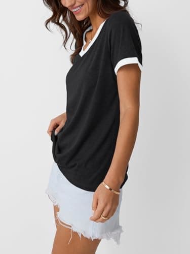 AUTOMET Womens Short Sleeve T-Shirts Summer Tops Casual Soft Tunic V Neck Basic Tees Workout Clothes Spring Fashion Outfits 2025 Black M - Image 3