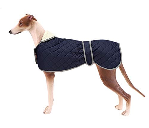 Warm Thermal Quilted Greyhound Coat with Harness Hole, Dog Winter Coat with Warm Fleece Lining, Outdoor Dog Apparel for Medium, Large Dog -Blue-XS - Image 1