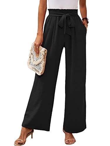 Heymoments Women's Wide Leg Lounge Pants with Pockets Black XX-Large Lightweight High Waisted Adjustable Tie Knot Loose Comfy Casual Trousers - Image 1