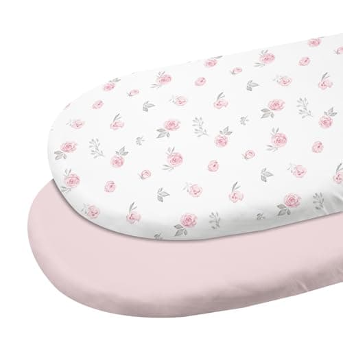 Gllquen Baby Bassinet Sheets 2 Pack, 100% Organic Cotton Bassinet Fitted Sheets for Girls Boys, Soft & Breathable Unisex Baby Mattress Sheet for Standard Bassinets 33"x17"(Pink) - Image 1