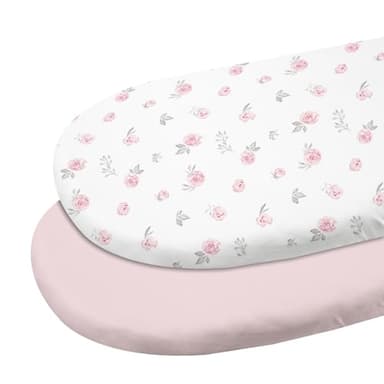 Gllquen Baby Bassinet Sheets 2 Pack, 100% Organic Cotton Bassinet Fitted Sheets for Girls Boys, Soft & Breathable Unisex Baby Mattress Sheet for Standard Bassinets 33"x17"(Pink) - Image 1