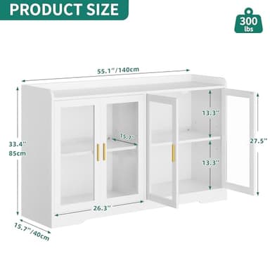 YITAHOME Home Bar Cabinet w/LED Light, 55" Liquor Cabinet with 4 Doors, Coffee Bar Cabinet with Adjustable Shelves, Wine Cabinet for Kitchen, Living Room, White - Image 2