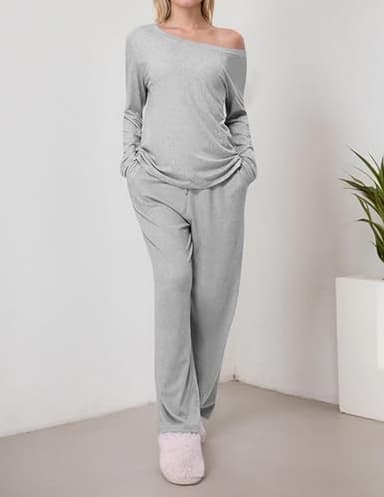 Cnlinkco Long Sleeve Pajama Set for Women Casual Soft Lounge Sets Comfy Cozy 2 Piece Sets - Image 4
