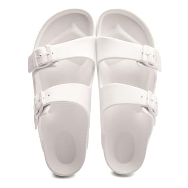 FUNKYMONKEY Women's Comfort Slides Double Buckle Adjustable EVA Flat Sandals (9 M US-Women, White) - Image 7