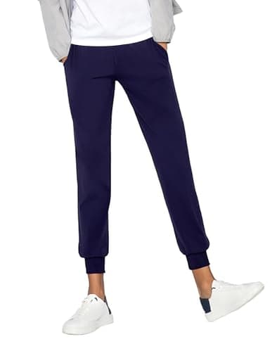 AJISAI Women's Petite Joggers Pants with Pockets Drawstring Sweatpants for Running Workout Lounge Wear Navy 25" XS - Image 1