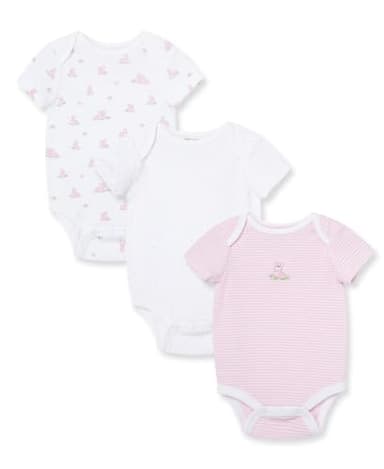 Little Me baby boys 3 Pack infant and toddler bodysuits, White/Multi Bunnies, Newborn US - Image 1