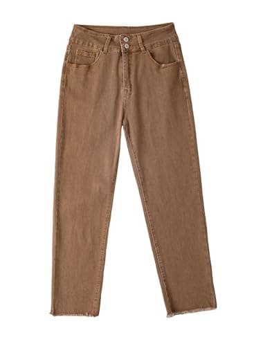 Sidefeel Women's Brown Jeans High Waisted Tummy Control Strechy Straight Leg Denim Summer Pants Size 8 - Image 7