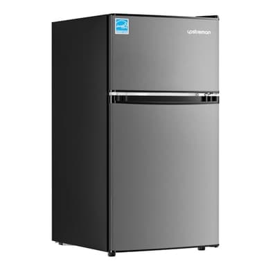 Upstreman 3.1 Cu.Ft Mini Fridge with Freezer, Double Door Small Fridge, Dorm Essentials, Adjustable Thermostat, Energy Saving, Mini Refrigerator for Office, Dorm,Bedroom, Stainless - Image 1