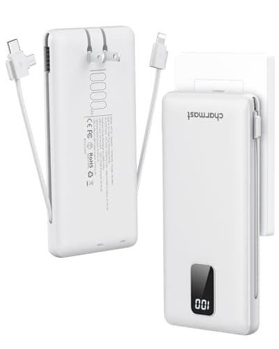 charmast Portable Charger with Built-in Cables and Plug, 10000mAh USB C Power Bank Fast Charging, External Battery Pack Slim, Travel Essentials Compatible with iPhones, Samsung Galaxy, iPad - Image 1