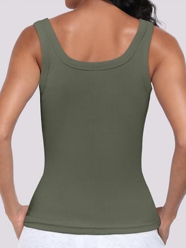 ANRABESS Womens Sleeveless Scoop Neck Tank Top Ribbed Fitted Summer Basic Slim Cute Tops 2025 Army Green Large - Image 5