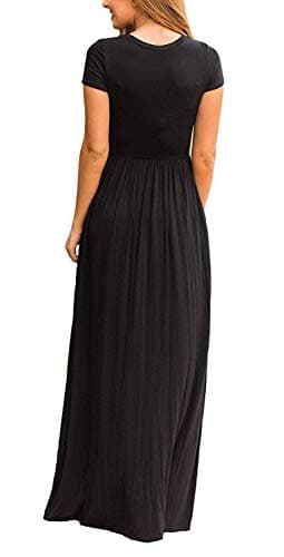 DEARCASE Maxi Dress for Women Black X-Large Crewneck Short Sleeves Wedding Guest A-line Casual Party Vintage Spring Summer Beach Long Dresses with Pockets - Image 3