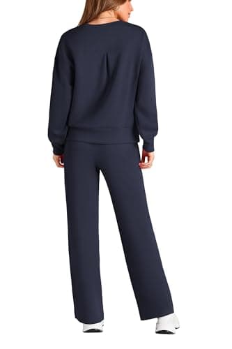 PRETTYGARDEN Womens 2 Piece Outfits 2025 Fall Long Sleeve Sweatshirt Wide Leg Pants Lounge Sets Winter Sweatsuits Tracksuit (Navy,Large) - Image 2