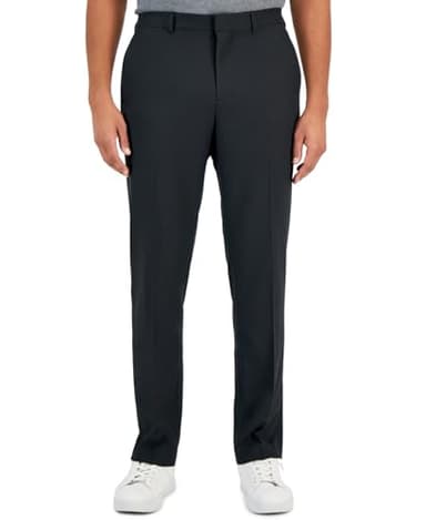 Perry Ellis Men's Portfolio Solid Flat Front Pant with Gripper Waistband, Caviar