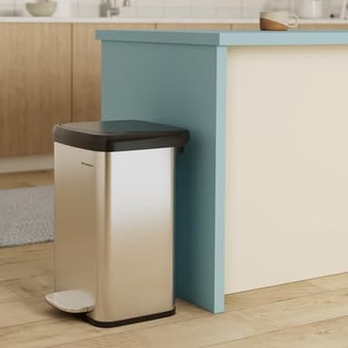 SONGMICS Kitchen Trash Can, 13 Gallon (50 L) Stainless Steel Garbage Can, with Stay-Open Lid and Step-on Pedal, Soft Closure, Tall, Large and Space-Saving, Silver and Black ULTB530E50 - Image 2