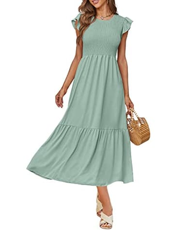OFEEFAN Casual Dress Summer Maxi Dress Spring Dresses 2025 Easter Dress Sage Green Dress M - Image 3