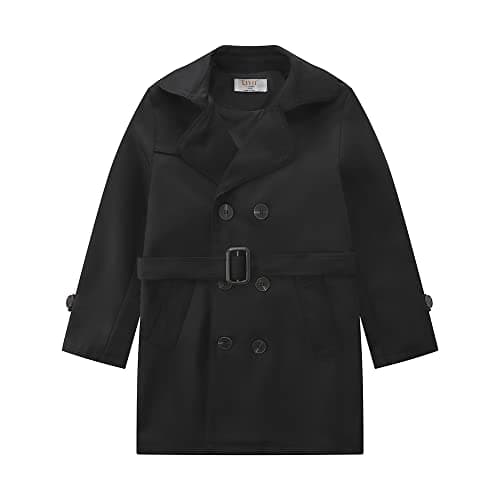 LJYH Big Boys Classic Peacoats Dress Coats Children Fall Toggle Trench Jackets Black 7/8yrs - Image 1