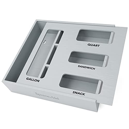 SpaceAid Bag Storage Organizer for Kitchen Drawer, Bamboo Organizer, Compatible with Gallon, Quart, Sandwich and Snack Variety Size Bag (1 Box 4 Slots), Gray - Image 1