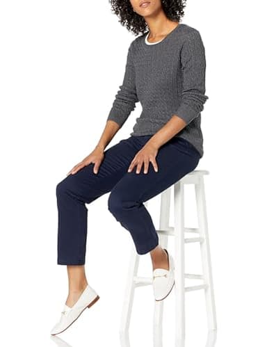 Amazon Essentials Women's Lightweight Long-Sleeve Cable Crewneck Sweater (Available in Plus Size), Charcoal Heather, Medium - Image 5