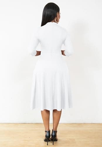 Nmoder Casual Dresses for Women Semi Formal Fit and Flare 3/4 Sleeve A-line Church Work Dress with Pockets White 2XL - Image 4