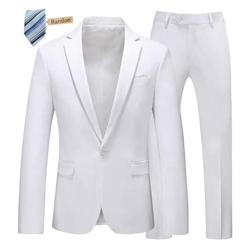 MOGU Men's Slim Fit 2-Piece Tuxedo Suit One-Button Jacket & Pants Set for Wedding, Prom, and Formal Events US Size Blazer 34/Pants 31 White - Image 1