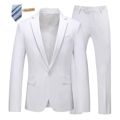 MOGU Men's Slim Fit 2-Piece Tuxedo Suit One-Button Jacket & Pants Set for Wedding, Prom, and Formal Events US Size Blazer 34/Pants 31 White - Image 1